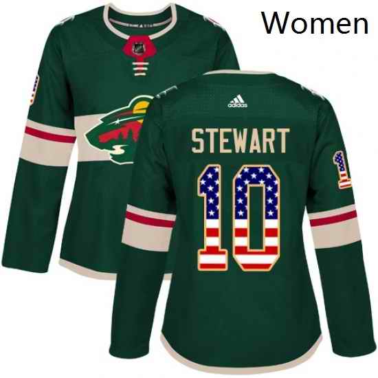 Womens Adidas Minnesota Wild 10 Chris Stewart Authentic Green USA Flag Fashion NHL Jersey